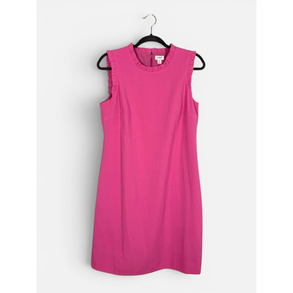J.CREW Sz 8 Women's Sleeveless Ruffleneck Suiting Dress Pink Vivid Fuchsia